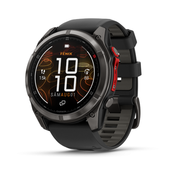 Ceas Sport Garmin Fenix 8 Pro – 51 mm, Microled, Sapphire, Titanium Cu Curea Din Silicon Carbon Grey DLC Titanium With Black / Pebble Grey