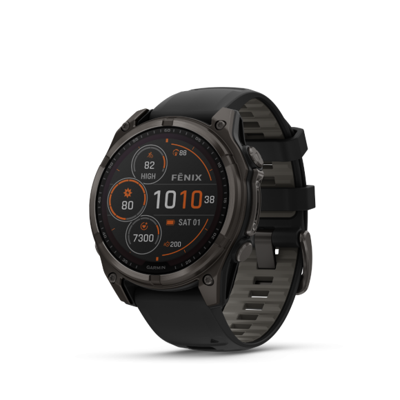 Ceas Sport Garmin Fenix 8 – 47 mm, Solar, Sapphire, Titanium Cu Curea Din Silicon Carbon Grey DLC Titanium With Black / Pebble Grey Ceas Sport Garmin Fenix 8 – 47 mm, Solar, Sapphire, Titanium Cu Curea Din Silicon Carbon Grey DLC Titanium With Black / Pebble Grey