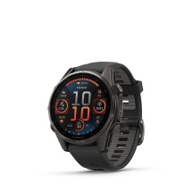 Ceas Sport Garmin Fenix 8 – 43 mm, Amoled, Sapphire, Carbon Grey Titan Cu Curea Din Silicon Neagra