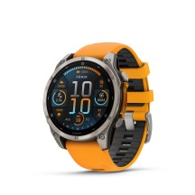 Ceas Sport Garmin Fenix 8 – 51 mm, Amoled, Sapphire, Titanium Cu Curea Din Silicon Spark Orange / Graphite 