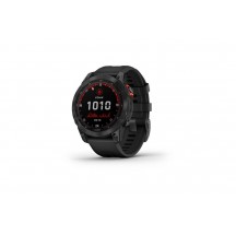 Ceas Garmin Fenix 7X Solar Rama Gri DLC Titanium si curea din Silicon Neagra, Culoare: Black