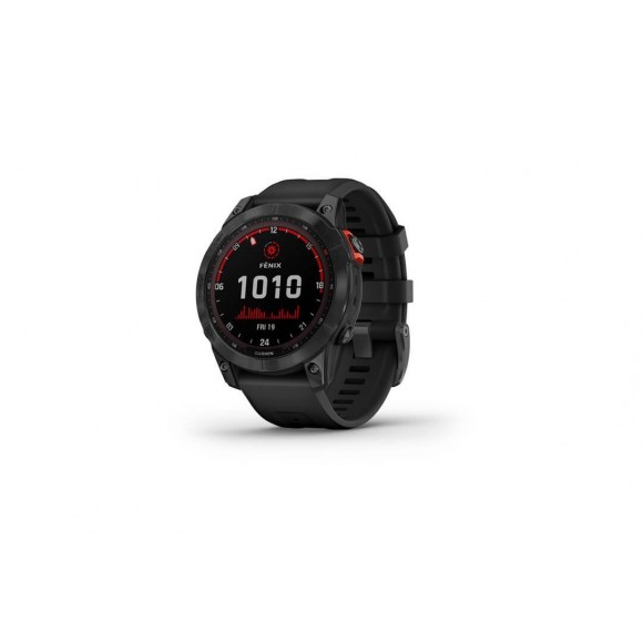 Ceas Garmin Fenix 7X Solar Rama Gri DLC Titanium si curea din Silicon Neagra, Culoare: Black