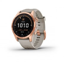 Ceas Garmin Fenix 7S Solar Rama Rose Gold si Curea din Silicon Crem, Culoare: Gold
