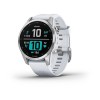 Ceas Garmin Fenix 7S rama argintie si curea din silicon alba, Culoare: White