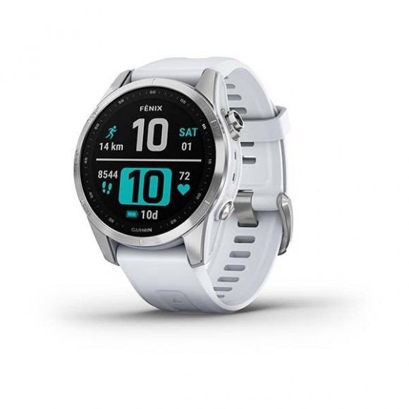Ceas Garmin Fenix 7S rama argintie si curea din silicon alba, Culoare: White