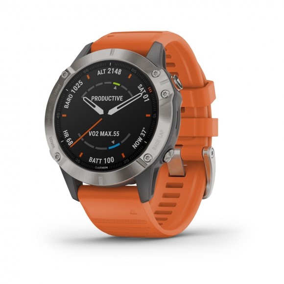 Ceas Garmin fenix 6 sapphire titanium, orange band, Culoare: Orange Ceas Garmin fenix 6 sapphire titanium, orange band, Culoare: Orange