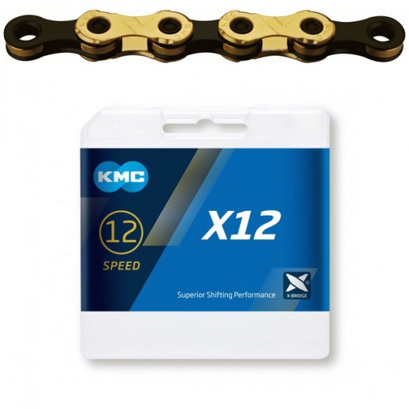 Lant KMC X12 Ti-N Gold/Negru Pentru 12 Viteze 126 Zale Lant KMC X12 Ti-N Gold/Negru Pentru 12 Viteze 126 Zale